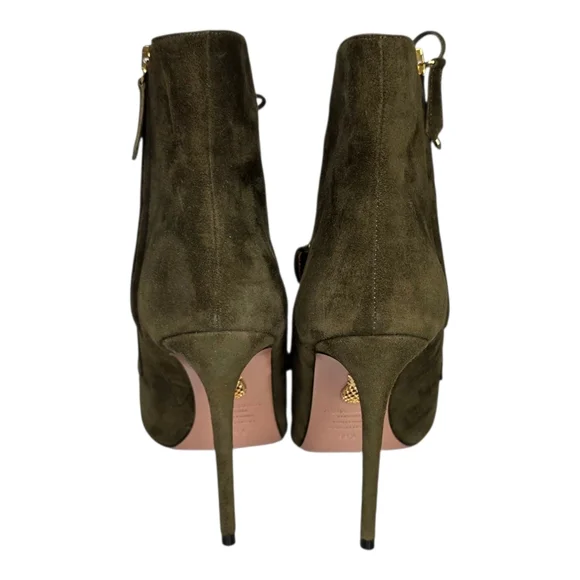 Aquazzura x Claudia Schiffer Vendome Buckled Suede Ankle Boots Size 8.5